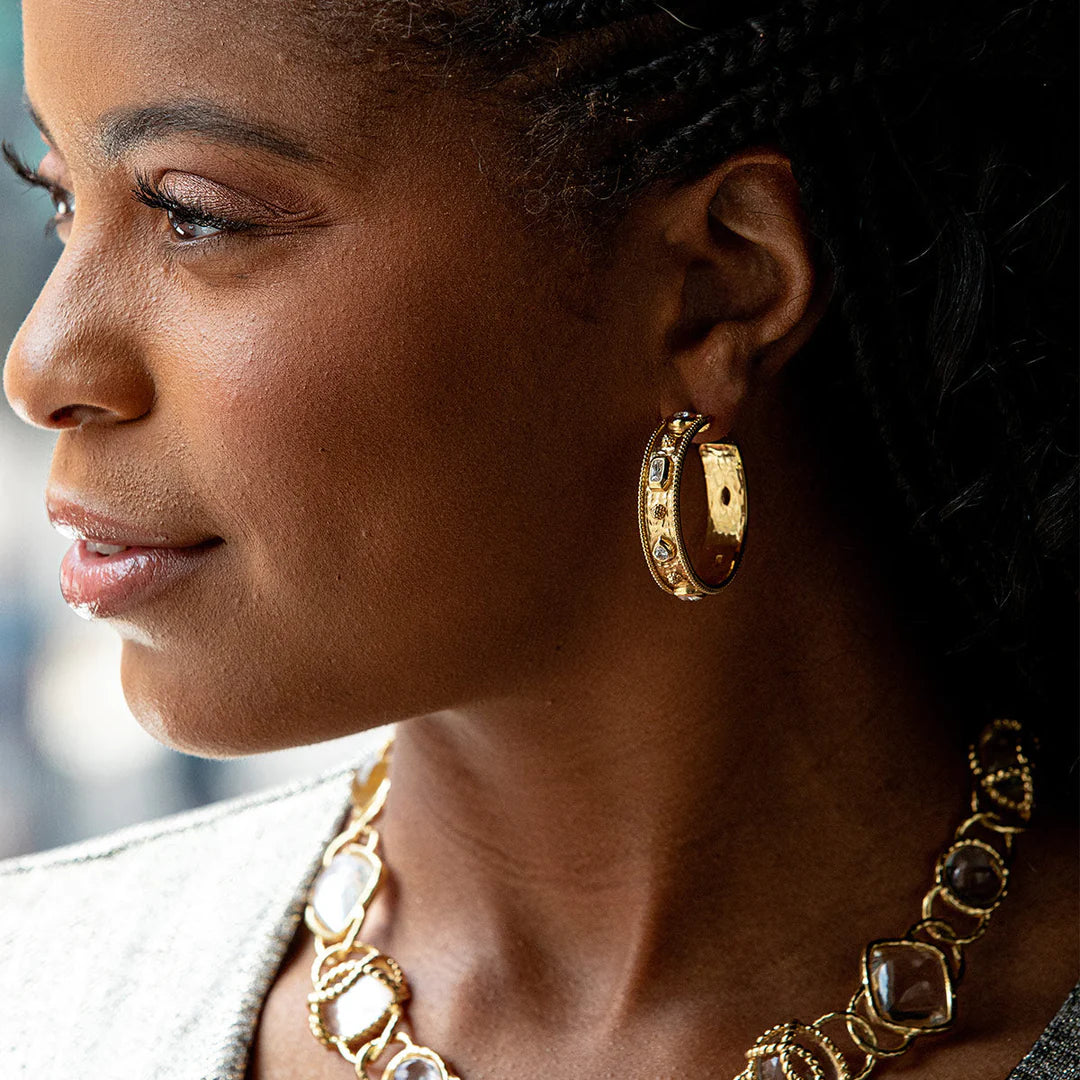 Berry Hammered Hoops - Gold/CZ