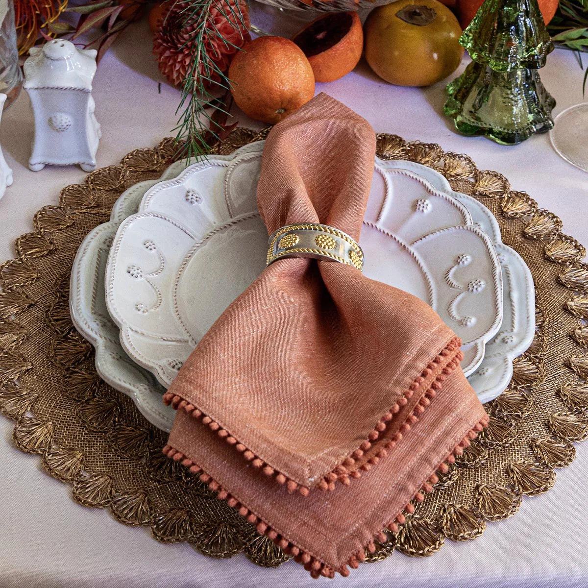 Berry Trim Napkin-Persimmon