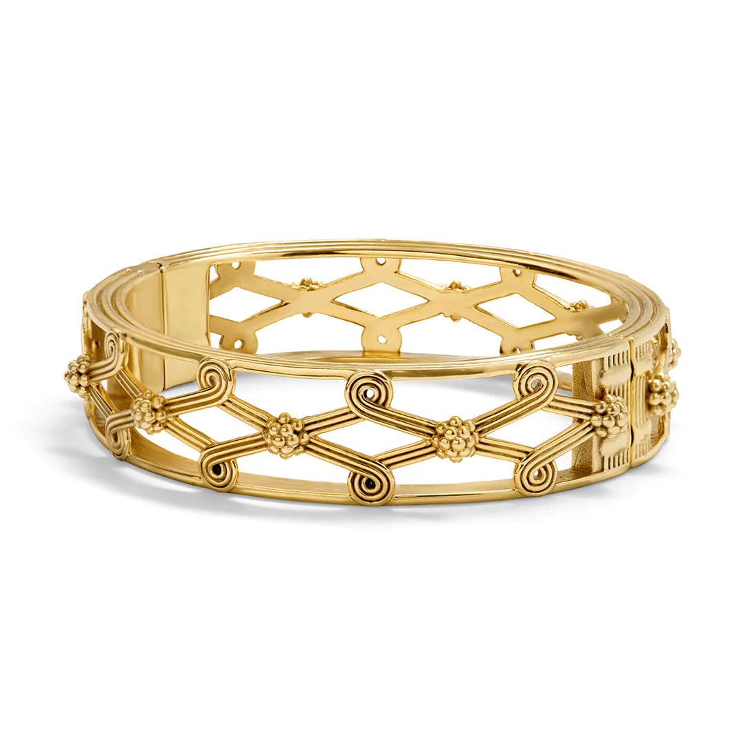 Monique Lattice Hinged Bangle - Gold