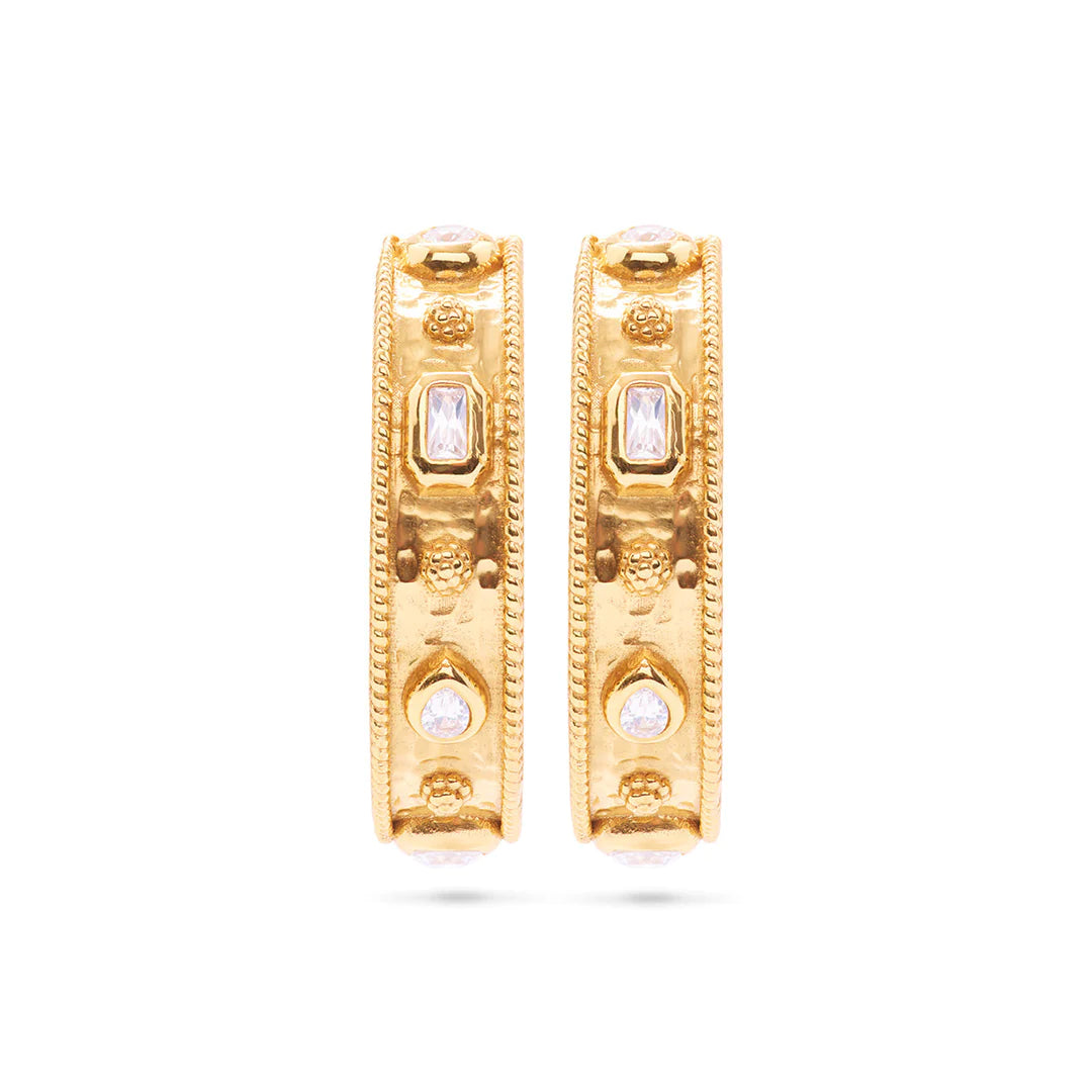 Berry Hammered Hoops - Gold/CZ