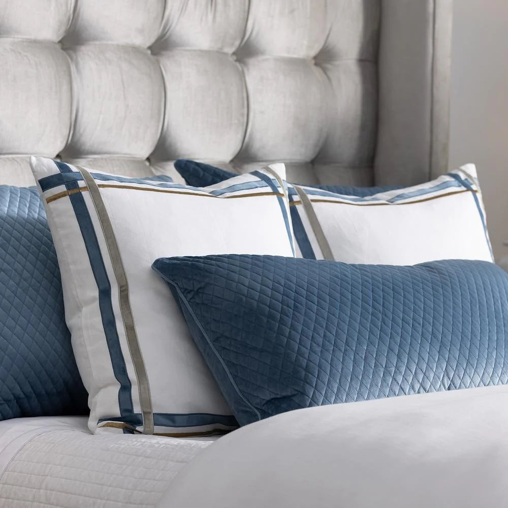 Oliver European Pillow White Smokey Blue Fawn