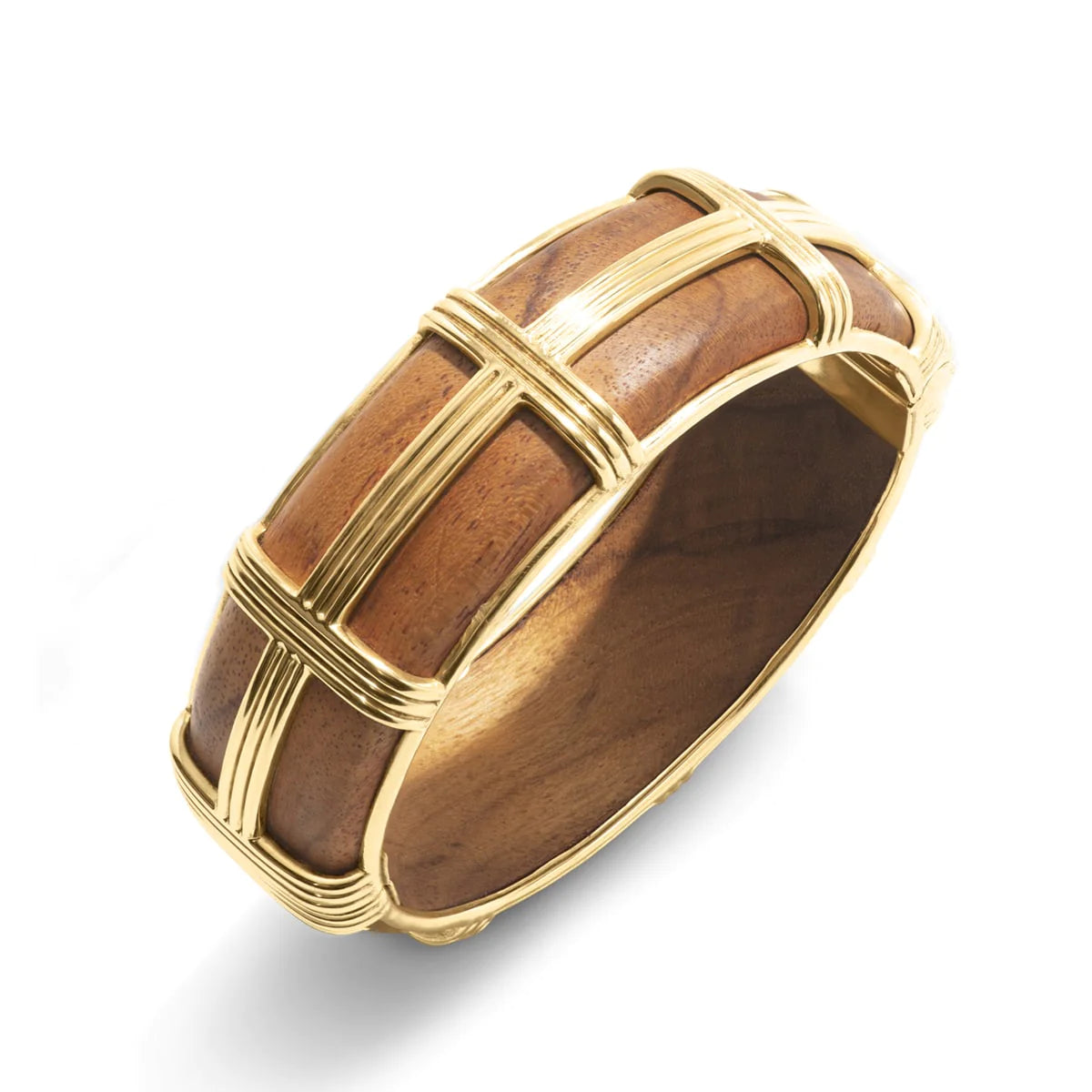 Gaia Hinged Bangle-Teak Wood