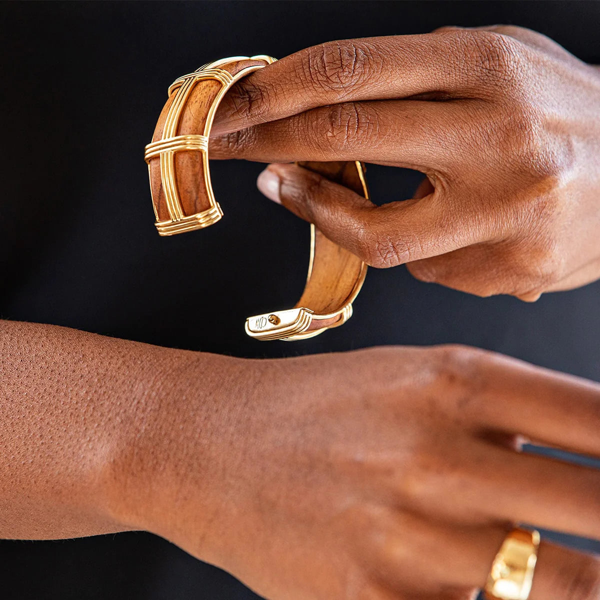 Gaia Hinged Bangle-Teak Wood