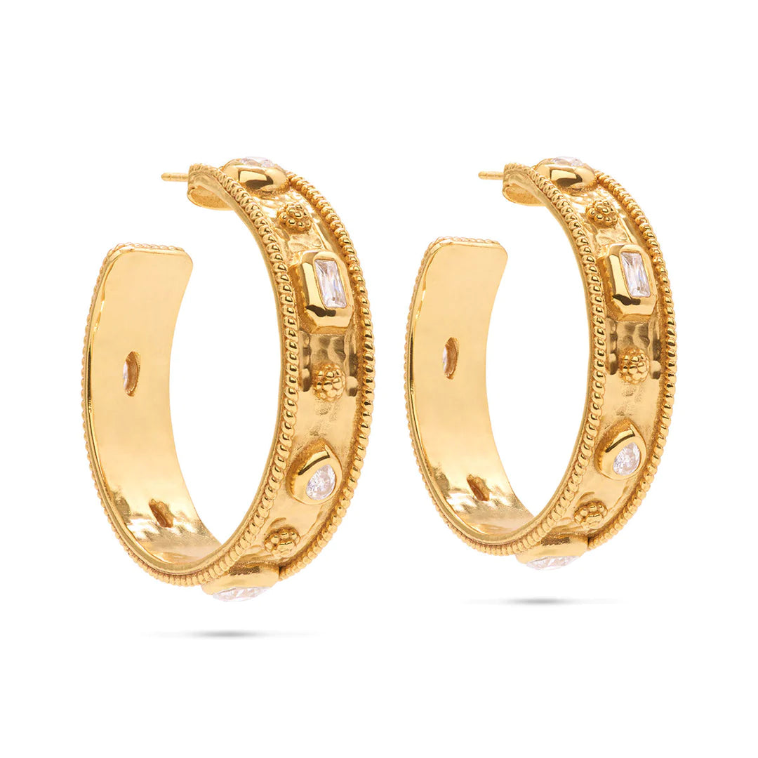 Berry Hammered Hoops - Gold/CZ