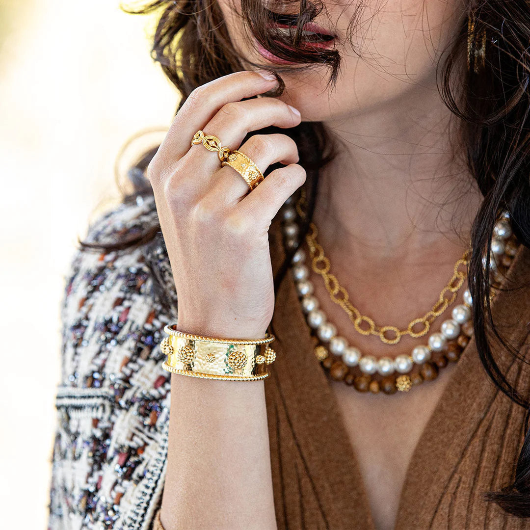 Monique Lattice Hinged Bangle - Gold