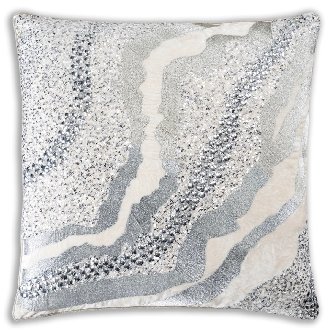 Dawn Grey/Ivory Vel/Silver Embr Pillow 22"