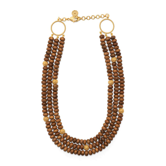 Earth Goddess Beads 3-Strand Necklace - Teak