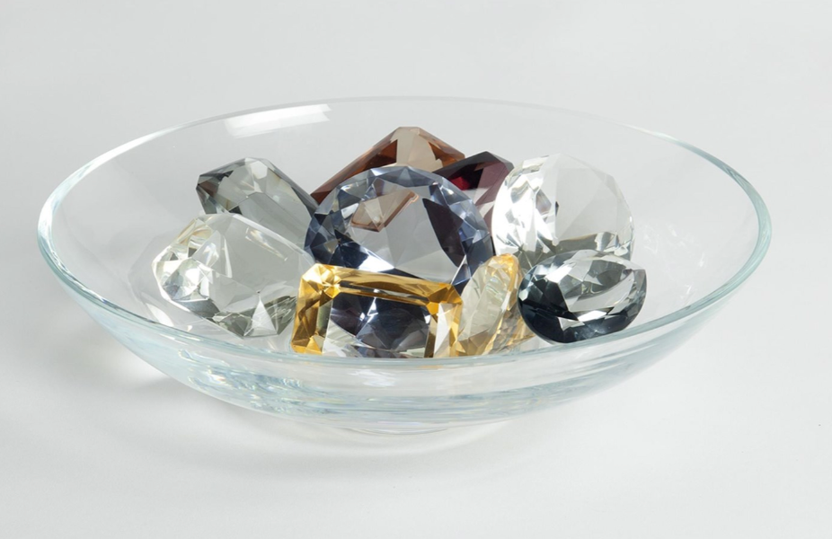 CLEAR BOWL WITH 9 OXFORD JEWELS-1 OF EACH COLOR